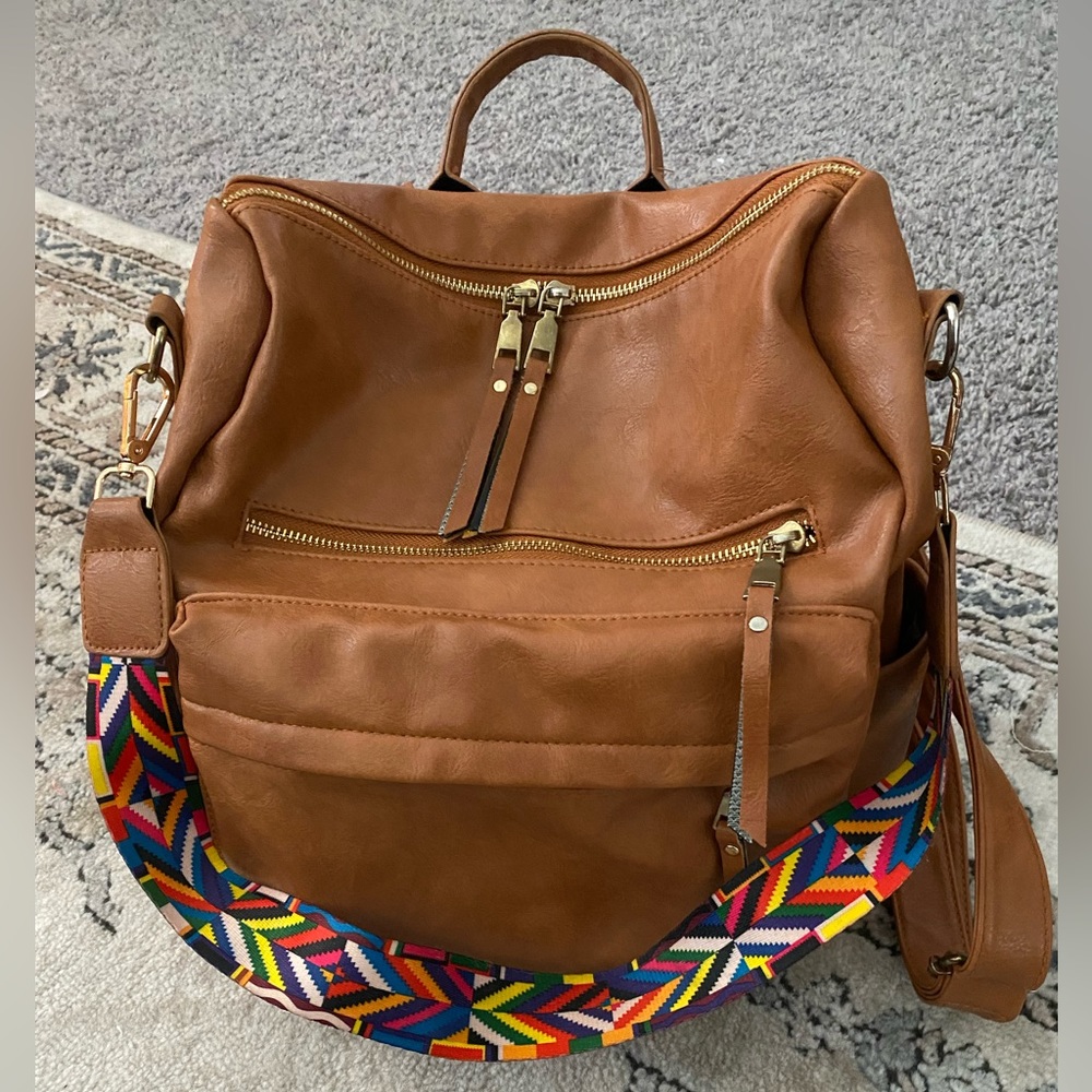 Chic Faux Leather Brown Backpack